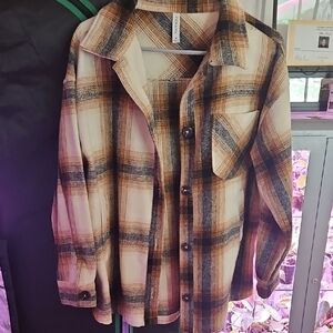 Zenana Outfitters Brown and Cream Plaid Shirt